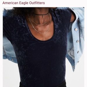 American Eagle Outfitters Velvet Bodysuit XL Blue Gray